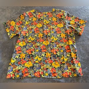 Vintage Hana Sung Floral Fruit Print Short Sleeved Blouse Top